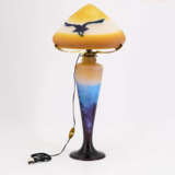 LARGE GLASS TABLE LAMP WITH ALPINE LANDSCAPE AND EAGLES - photo 5