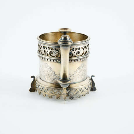 SILVER TEA GLASS HOLDER WITH ORNAMENTAL PIERCED STAND - photo 3