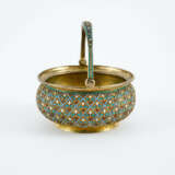 SILVER SUGAR BOWL WITH HINGED HANDLE & CLOISONNÉ DECOR - photo 4