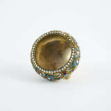 SMALL SILVER GLASS SALT CONTAINER ON BUN FEET WITH CLOISONNÉ DECOR - photo 6