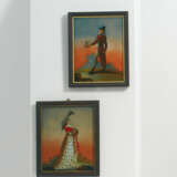 A PAIR OF GLASS PAINTINGS WITH ELEGANT MAN, A LETTER IN HAND, AND ELEGANT WOMAN WITH MUFF - photo 1