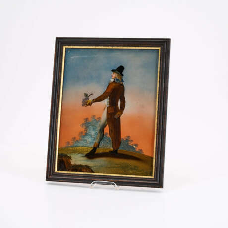 A PAIR OF GLASS PAINTINGS WITH ELEGANT MAN, A LETTER IN HAND, AND ELEGANT WOMAN WITH MUFF - photo 4