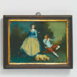 SMALL GLASS PAINTING WITH SHEPHERD COUPLE - photo 1
