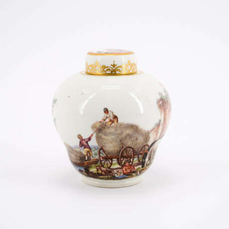 PORCELAIN TEA CADDY WITH RURAL SCENES IN FINEST PAINTING - фото 4