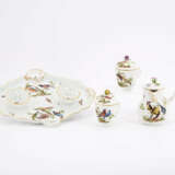 PORCELAIN DOUBLE TURNSTILE WITH TWO LIDDED CUPS AND CHOCOLATE JUG WITH BIRD DECORATION - photo 1