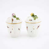 PORCELAIN DOUBLE TURNSTILE WITH TWO LIDDED CUPS AND CHOCOLATE JUG WITH BIRD DECORATION - photo 3