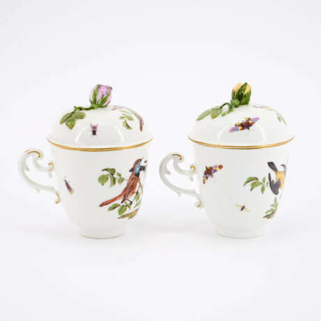 PORCELAIN DOUBLE TURNSTILE WITH TWO LIDDED CUPS AND CHOCOLATE JUG WITH BIRD DECORATION - photo 4