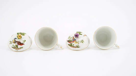 PORCELAIN DOUBLE TURNSTILE WITH TWO LIDDED CUPS AND CHOCOLATE JUG WITH BIRD DECORATION - photo 6