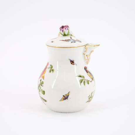 PORCELAIN DOUBLE TURNSTILE WITH TWO LIDDED CUPS AND CHOCOLATE JUG WITH BIRD DECORATION - photo 12