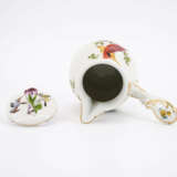 PORCELAIN DOUBLE TURNSTILE WITH TWO LIDDED CUPS AND CHOCOLATE JUG WITH BIRD DECORATION - photo 13