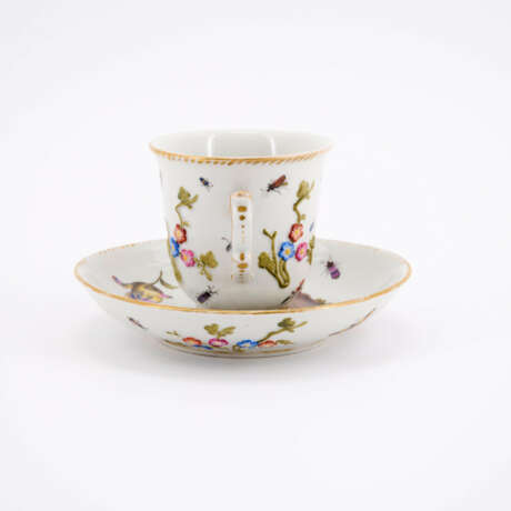 PORCELAIN DOUBLE-CROWN TEACUP & SAUCER WITH FLOWERS AND BIRDS - photo 4