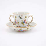 PORCELAIN DOUBLE-CROWN TEACUP & SAUCER WITH FLOWERS AND BIRDS - photo 5