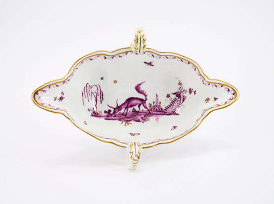PORCELAIN SAUCE BOAT WITH MYTHICAL CREATURE IN PURPLE CAMAIEU - photo 6