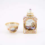 PORCELAIN TEA CADDY WITH MERCHANT SCENES AND TEA BOWL WITH LANDSCAPE PAINTING IN MOST DELICATE CARTOUCHES - photo 5