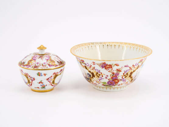 PORCELAIN SUGAR BOWL AND RINSING CUP WITH ELABORTAE MERCHANT SCENES AND LANDSCAPES - photo 4