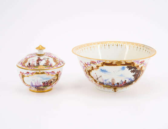 PORCELAIN SUGAR BOWL AND RINSING CUP WITH ELABORTAE MERCHANT SCENES AND LANDSCAPES - photo 5