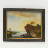 SMALL GLASS PAINTING WITH IDYLLIC RIVER LANDSCAPE - photo 1