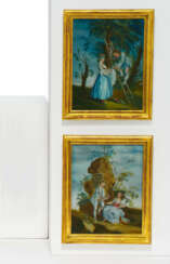 A PAIR OF GLASS PAINTINGS WITH ALLEGORICAL DEPICTIONS "THE AIR" AND "THE WATER"