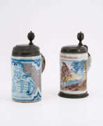Thuringia. WALZENKRUG TANKARD WITH WINE DRINKER ON BARREL