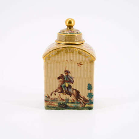 PORCELAIN TEA CADDY WITH HUSSAR ON A HORSE IN LANDSCAPE - photo 5