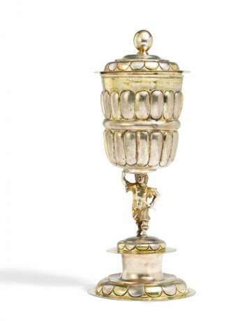 LARGE LIDDED SILVER GOBLET WITH FIGURATIVE SHAFT - photo 1
