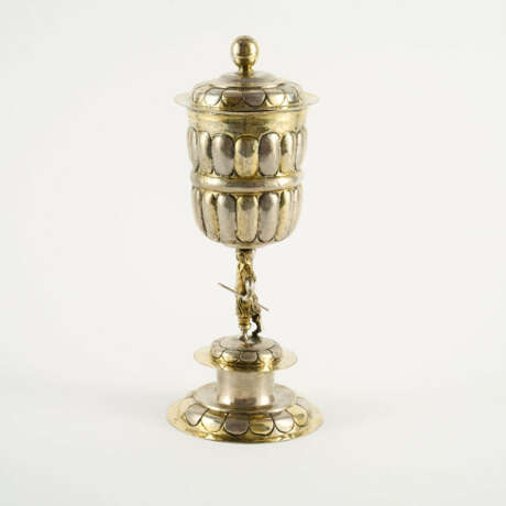 LARGE LIDDED SILVER GOBLET WITH FIGURATIVE SHAFT - photo 2