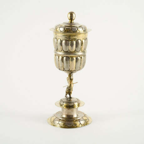 LARGE LIDDED SILVER GOBLET WITH FIGURATIVE SHAFT - photo 4