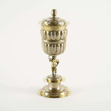 LARGE LIDDED SILVER GOBLET WITH FIGURATIVE SHAFT - photo 5