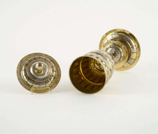 LARGE LIDDED SILVER GOBLET WITH FIGURATIVE SHAFT - photo 6
