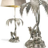 PAIR OF UNIQUE METAL TABLE LAMPS WITH PALM TREES AND GREYHOUNDS - photo 1