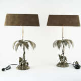 PAIR OF UNIQUE METAL TABLE LAMPS WITH PALM TREES AND GREYHOUNDS - photo 2