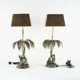 PAIR OF UNIQUE METAL TABLE LAMPS WITH PALM TREES AND GREYHOUNDS - photo 3