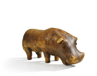 LEATHER FIGURE OF A HIPPO AS FOOTSTOOL
