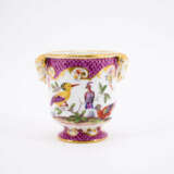 SMALL PORCELAIN CACHEPOT WITH BIRD MOTIFS AND PURPLE SCALE PATTERN - photo 5