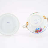 PORCELAIN ÉCUELLE & SAUCER WITH BLUE BOW AND 'GERMAN' FLOWERS - photo 8