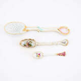 A PORCELAIN SPOON WITH GALLANT SCENE, A PORCELAIN SPOON WITH FLOWERS & A SERVING SPOON - photo 1