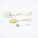A PORCELAIN SPOON WITH GALLANT SCENE, A PORCELAIN SPOON WITH FLOWERS & A SERVING SPOON - photo 2