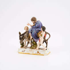 PORCELAIN FIGURINE ENSEMBLE 'AESOP RIDING ON A DONKEY'