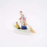 PORCELAIN FIGURINE CHINESE WOMAN WITH CHILD AND HERON IN THE BOAT - photo 1
