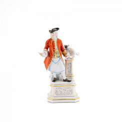 PORCELAIN FIGURINE GENTLEMAN OF THE FREEMASONRY WITH PUG