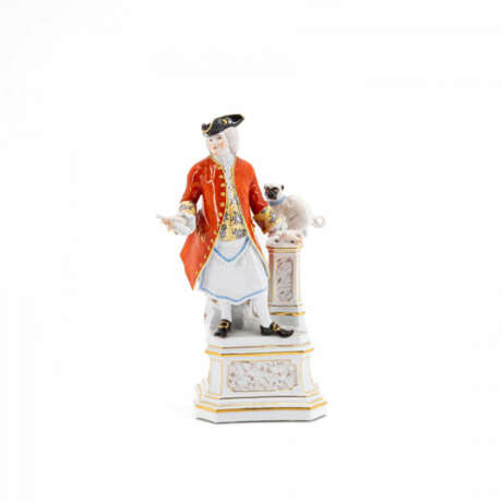 PORCELAIN FIGURINE GENTLEMAN OF THE FREEMASONRY WITH PUG - photo 1