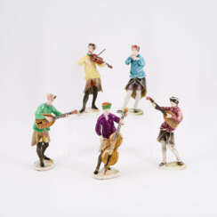 FIVE PORCELAIN FIGURINES MUSICIANS OF A BOHEMIAN MINER BAND