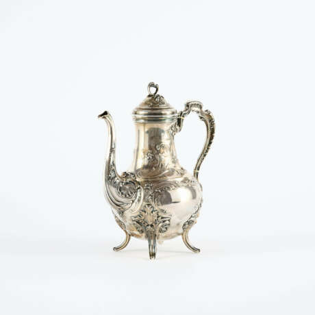 SILVER COFFEE POT WITH ROCAILLES AND BLOSSOMS - photo 1