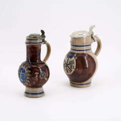 STONE SHORT-NECKED EWER WITH COAT OF ARMS RELIEF AND SPHERICAL JUG WITH BREWER'S MARK