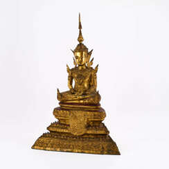 BRONZE BUDDHA FIGURINE WITH RULER ADORNMENTS