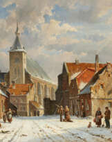 Wintery Snow-Covered Street in a Dutch Town