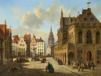 Der Marktplatz in Bremen mit dem Roland vor dem Rathaus