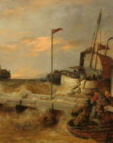Fishermen on the Wharf in Rough Sea