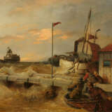 Fishermen on the Wharf in Rough Sea - фото 1