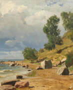 Eugen Dücker. Ostseeküste mit Birken am Hang
